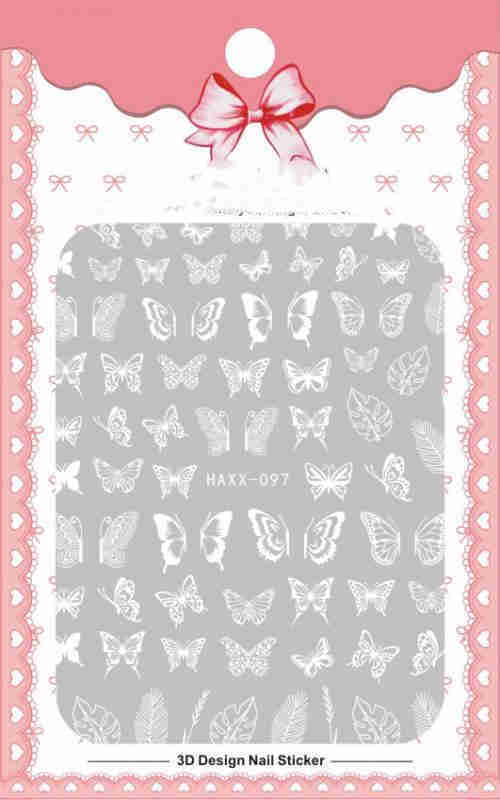 Black Butterfly & White Flower Nail Stickers – Adhesive Nail Decals